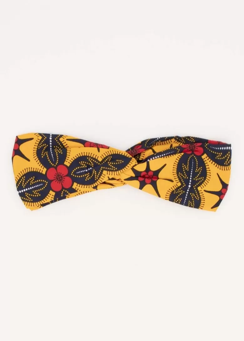 Bandeaux*Coton Du Monde Bandeau africain noeud headband imprimé ethnique Noir/Jaune