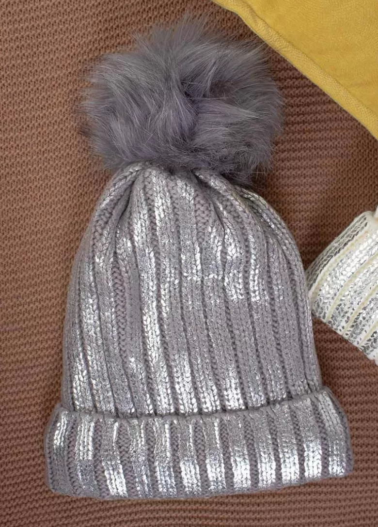 Chapeaux / Bonnets*Coton Du Monde Bonnet Pompon Shine Gris Métallisé