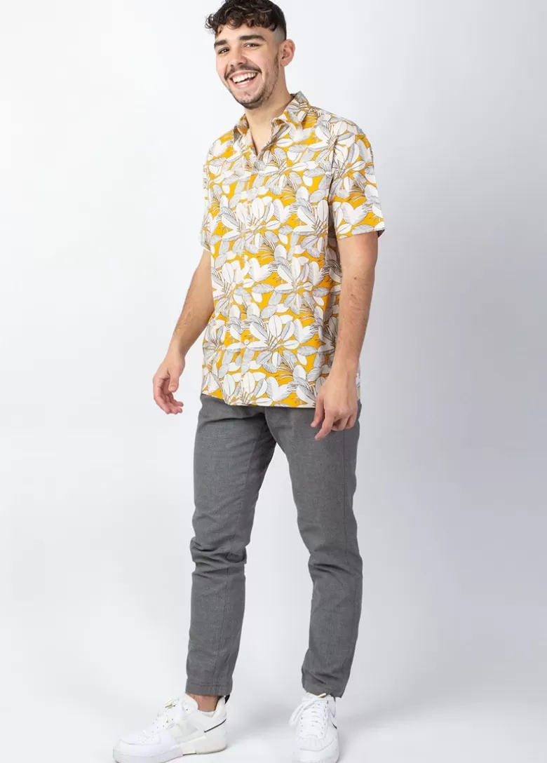 Chemises*Coton Du Monde Chemise homme manches courtes LORENZO imprimé Jungle Jaune