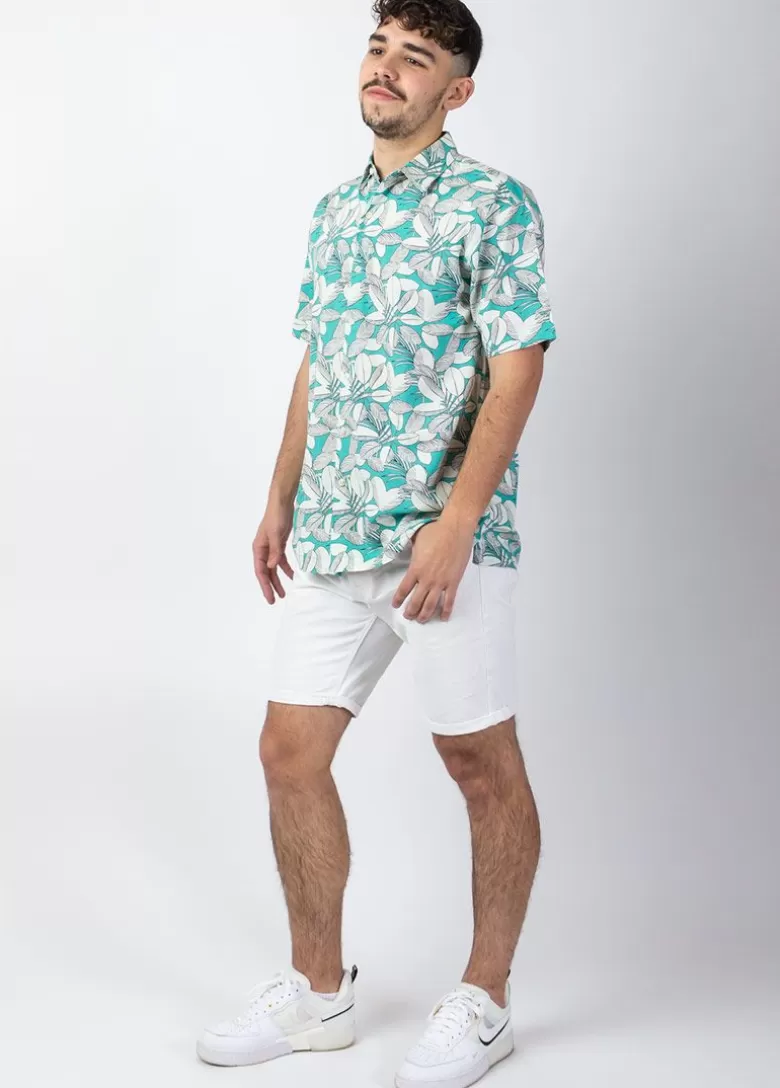 Chemises*Coton Du Monde Chemise homme manches courtes LORENZO imprimé Jungle Vert