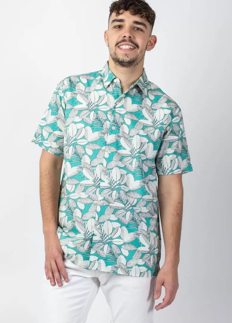 Chemises*Coton Du Monde Chemise homme manches courtes LORENZO imprimé Jungle Vert