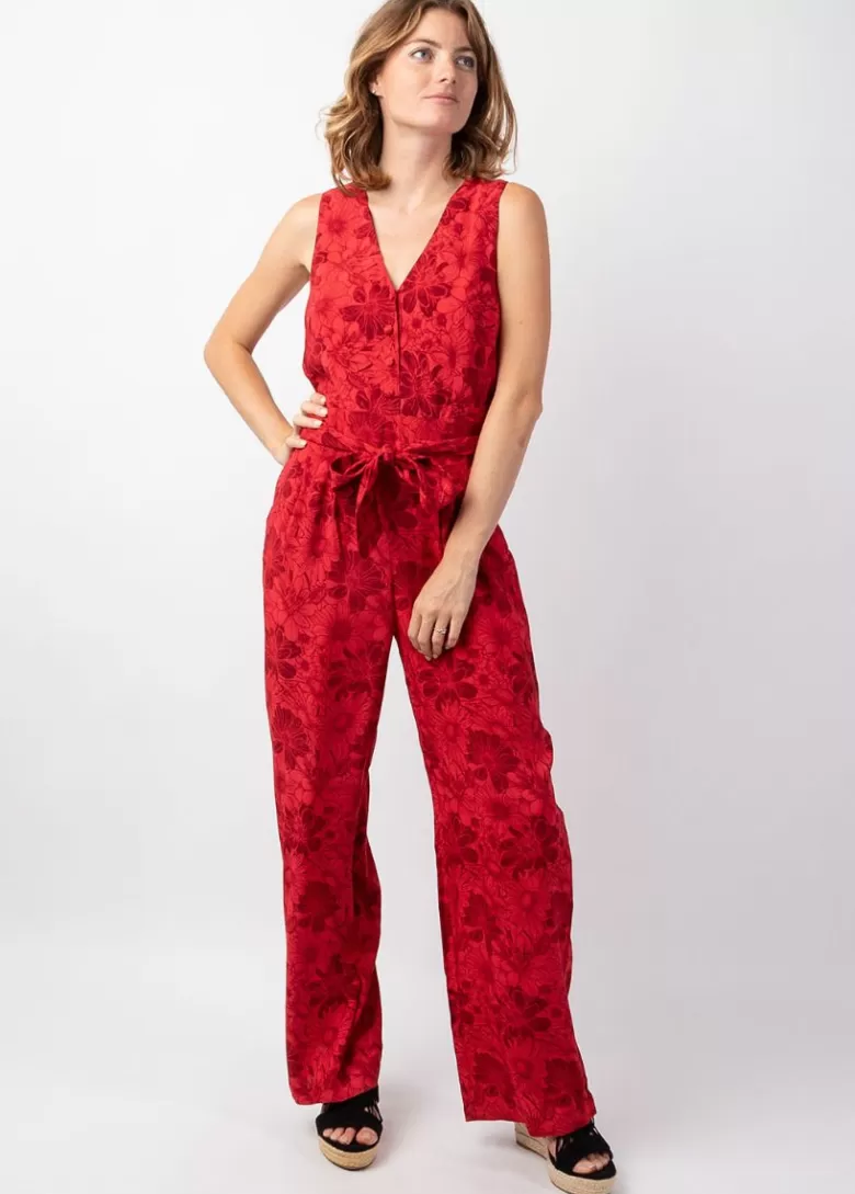 Combinaisons*Coton Du Monde Combi Pantalon femme habillé PAULY rouge motif floral Rumba