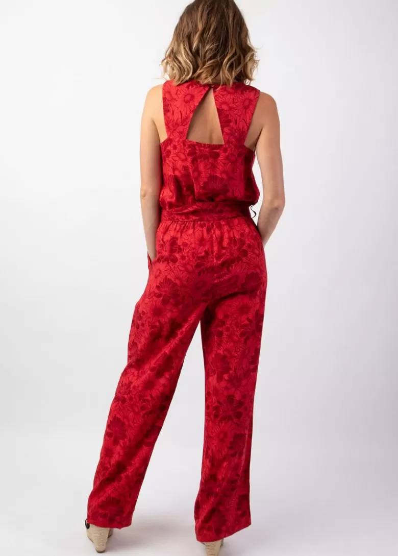 Combinaisons*Coton Du Monde Combi Pantalon femme habillé PAULY rouge motif floral Rumba