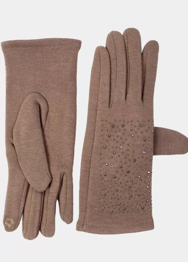 Mitaines / Gants*Coton Du Monde Gants Unis Strass Beige