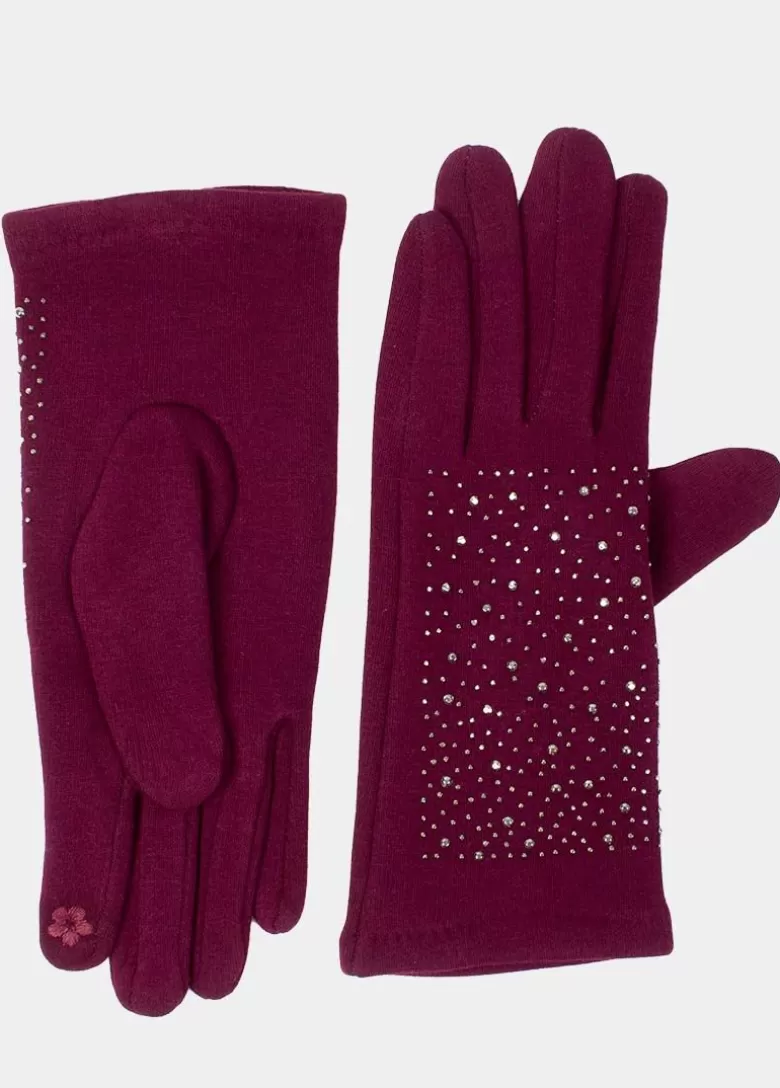 Mitaines / Gants*Coton Du Monde Gants Unis Strass Bordeaux