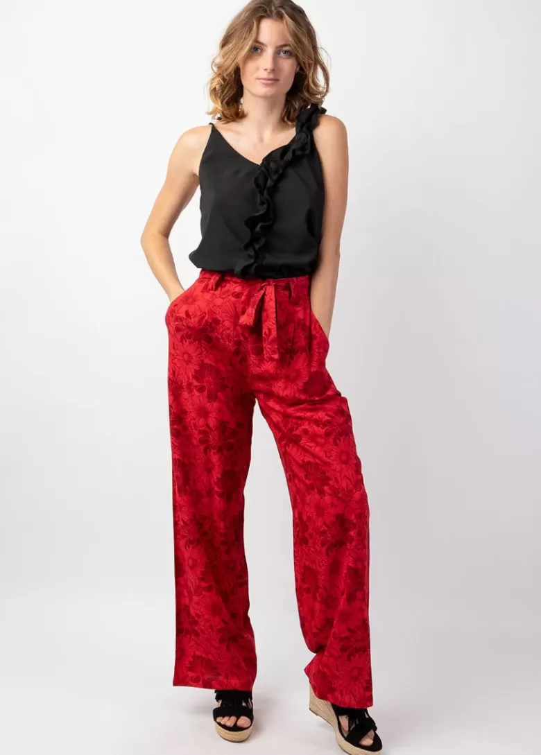 Pantalons Et Sarouels*Coton Du Monde Pantalon femme fluide habillé MELODY rouge imprimé fleuri Rumba