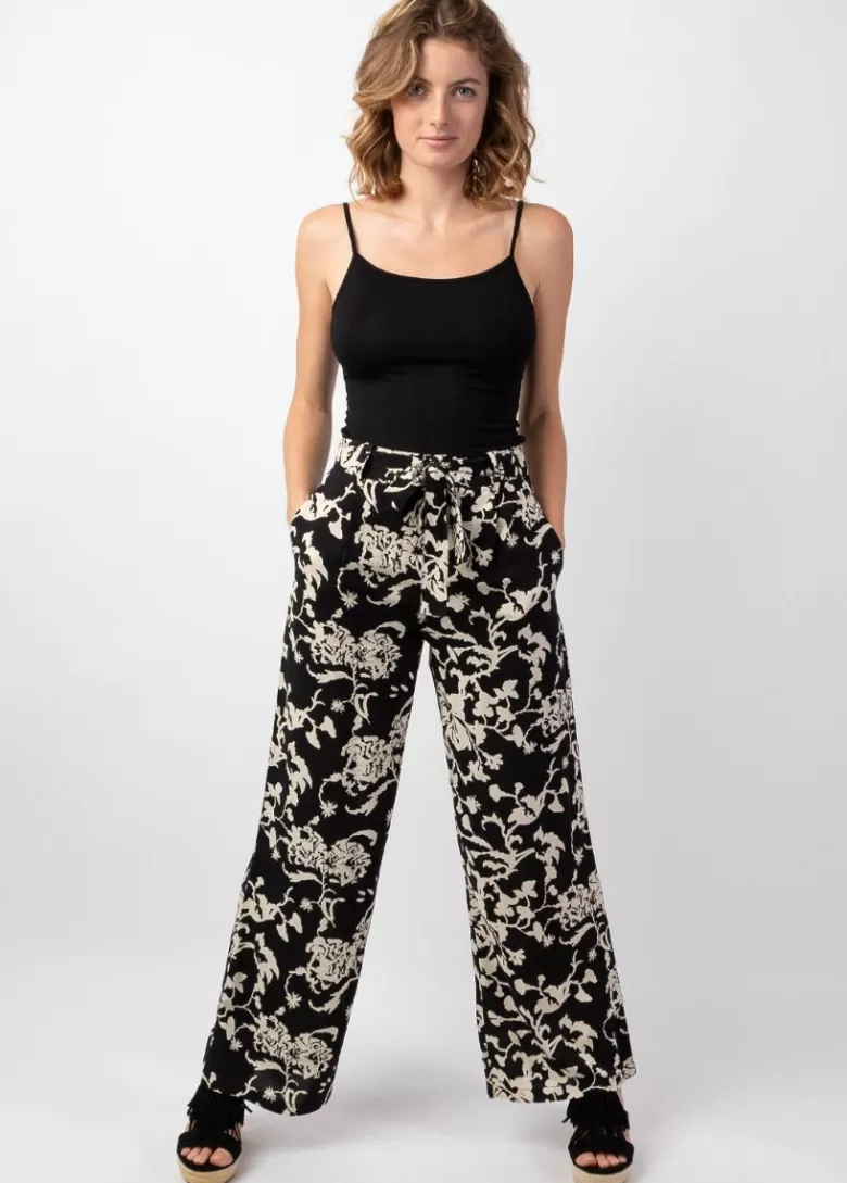 Pantalons Et Sarouels*Coton Du Monde Pantalon fluide femme été MELODY noir motif ethnique Palua Noir