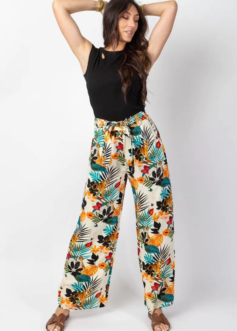 Pantalons Et Sarouels*Coton Du Monde Pantalon jambes larges tendance MELODY motif animalier Tiger