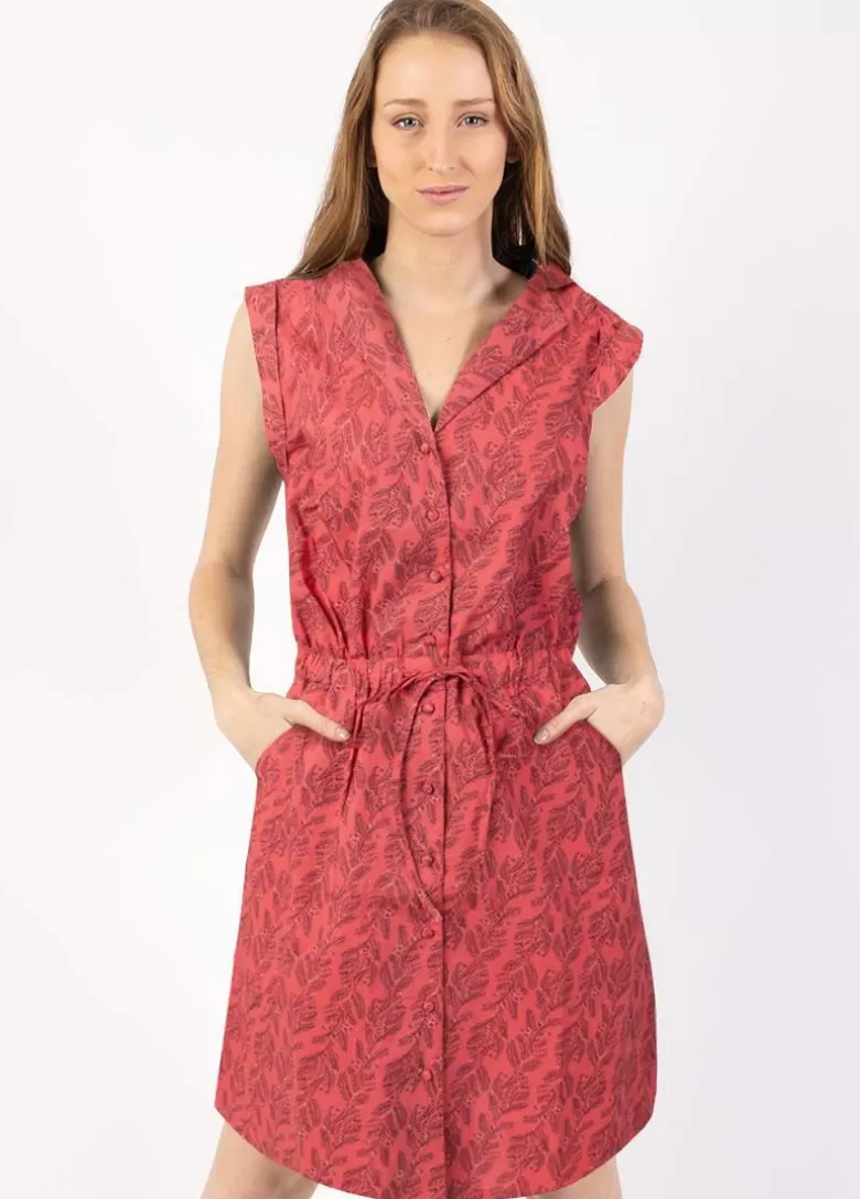 Robes*Coton Du Monde Robe courte ASSIA rouge en coton col chemise 7 Rouge