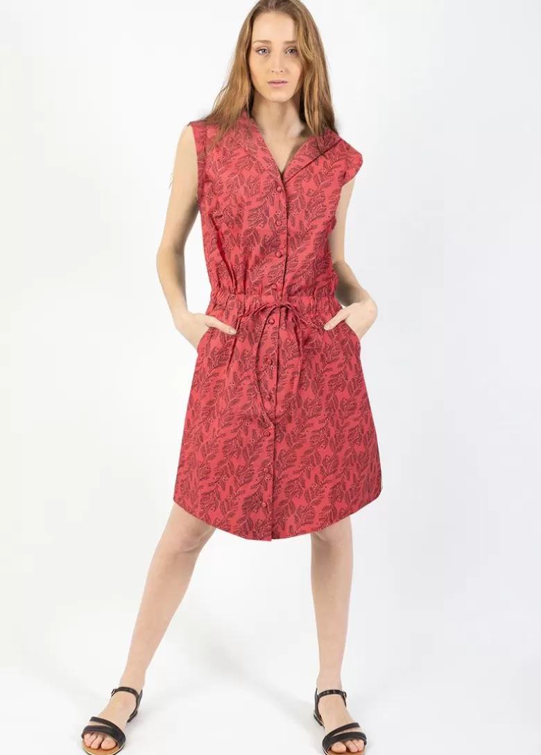 Robes*Coton Du Monde Robe courte ASSIA rouge en coton col chemise 7 Rouge