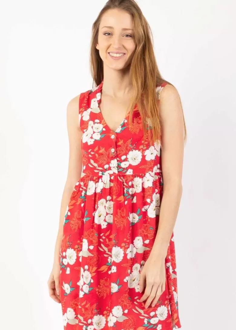 Robes*Coton Du Monde Robe courte babydoll ALEXA imprimé fleuri rouge Bouquet Rouge