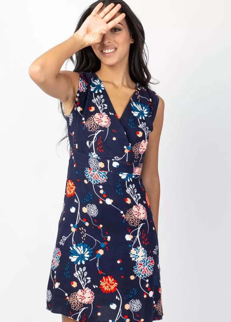 Robes*Coton Du Monde Robe courte cache cœur chic SHARLA imprimé floral bleu Pollen