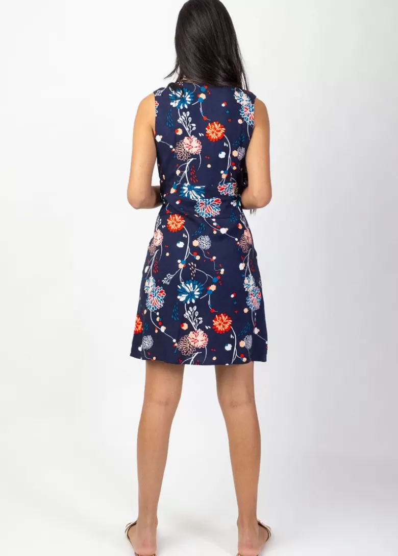 Robes*Coton Du Monde Robe courte cache cœur chic SHARLA imprimé floral bleu Pollen