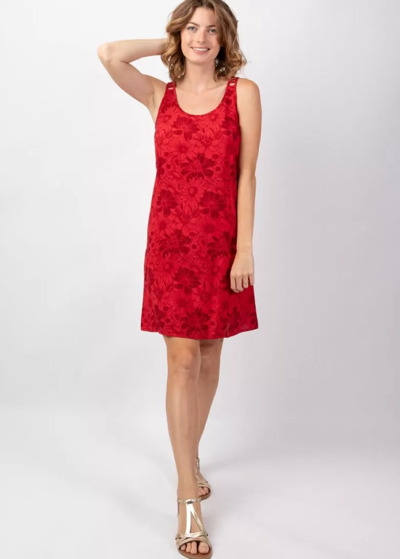 Robes*Coton Du Monde Robe courte casual chic SYLVIA imprimé floral rouge Rumba