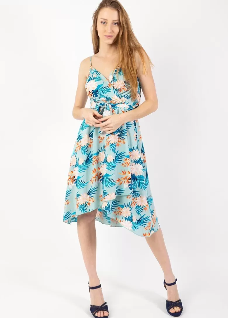 Robes*Coton Du Monde Robe courte chic fines bretelles cache cœur TESSA exotique vert Exotique Menthe