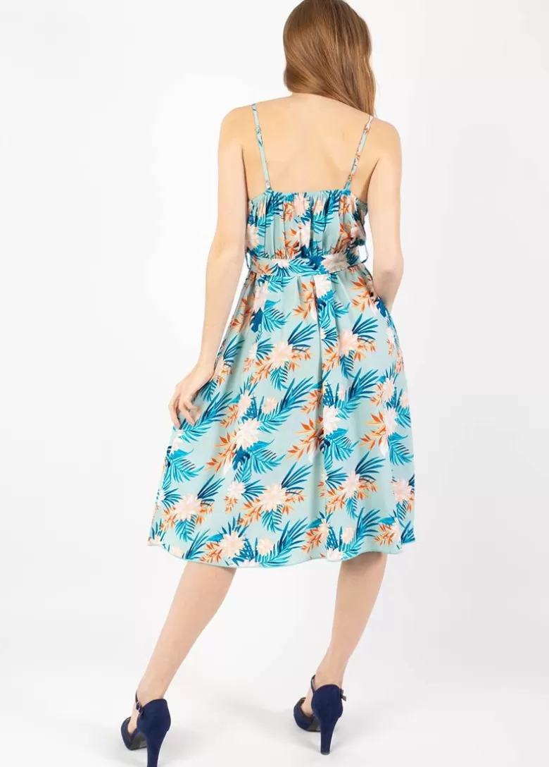 Robes*Coton Du Monde Robe courte chic fines bretelles cache cœur TESSA exotique vert Exotique Menthe