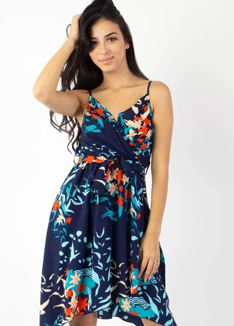 Robes*Coton Du Monde Robe courte chic fines bretelles cache cœur TESSA imprimé japonisant Japan