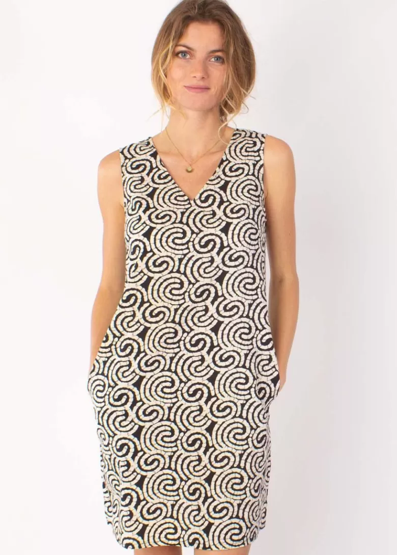 Robes*Coton Du Monde Robe courte DIANA coton sans manches col V imprimé africain 25 Beige