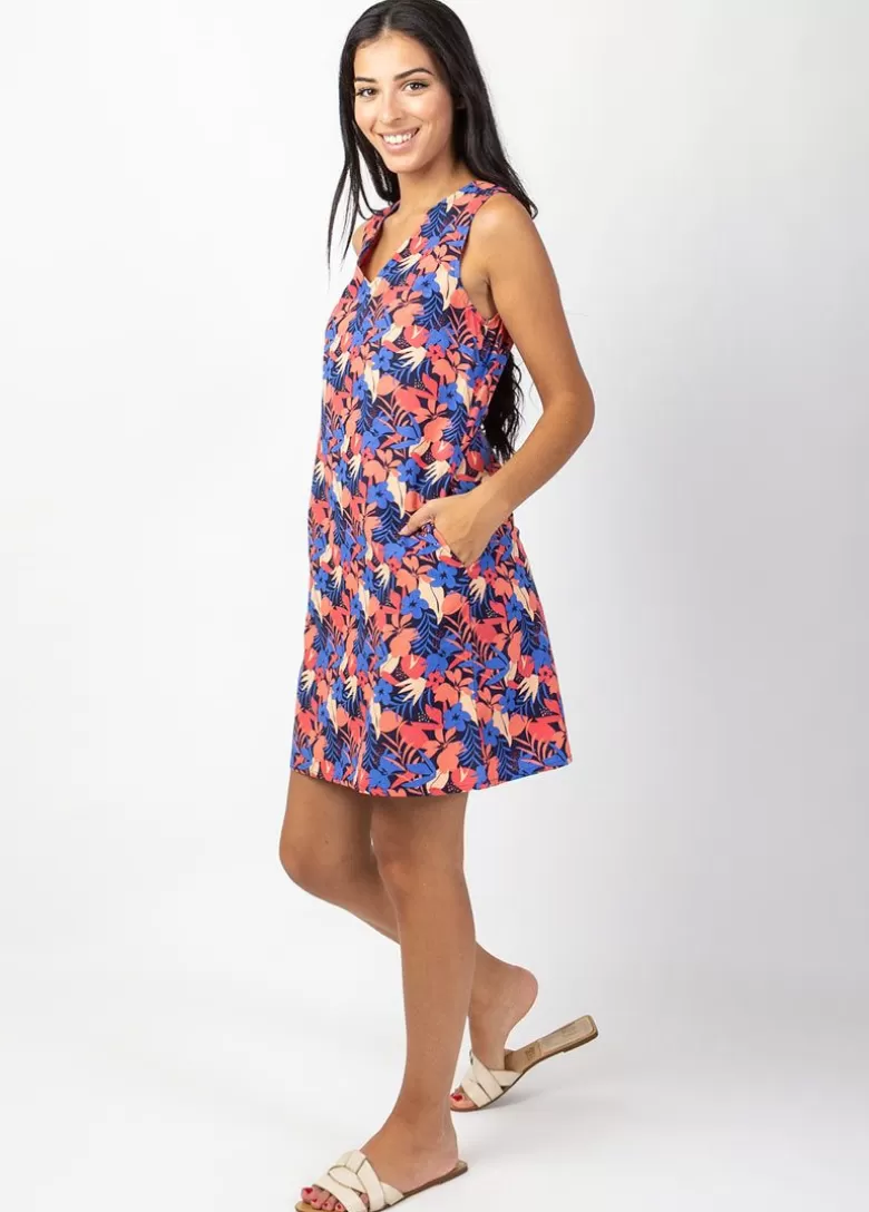 Robes*Coton Du Monde Robe courte DIANA coton sans manches col V imprimé coloré Majorque