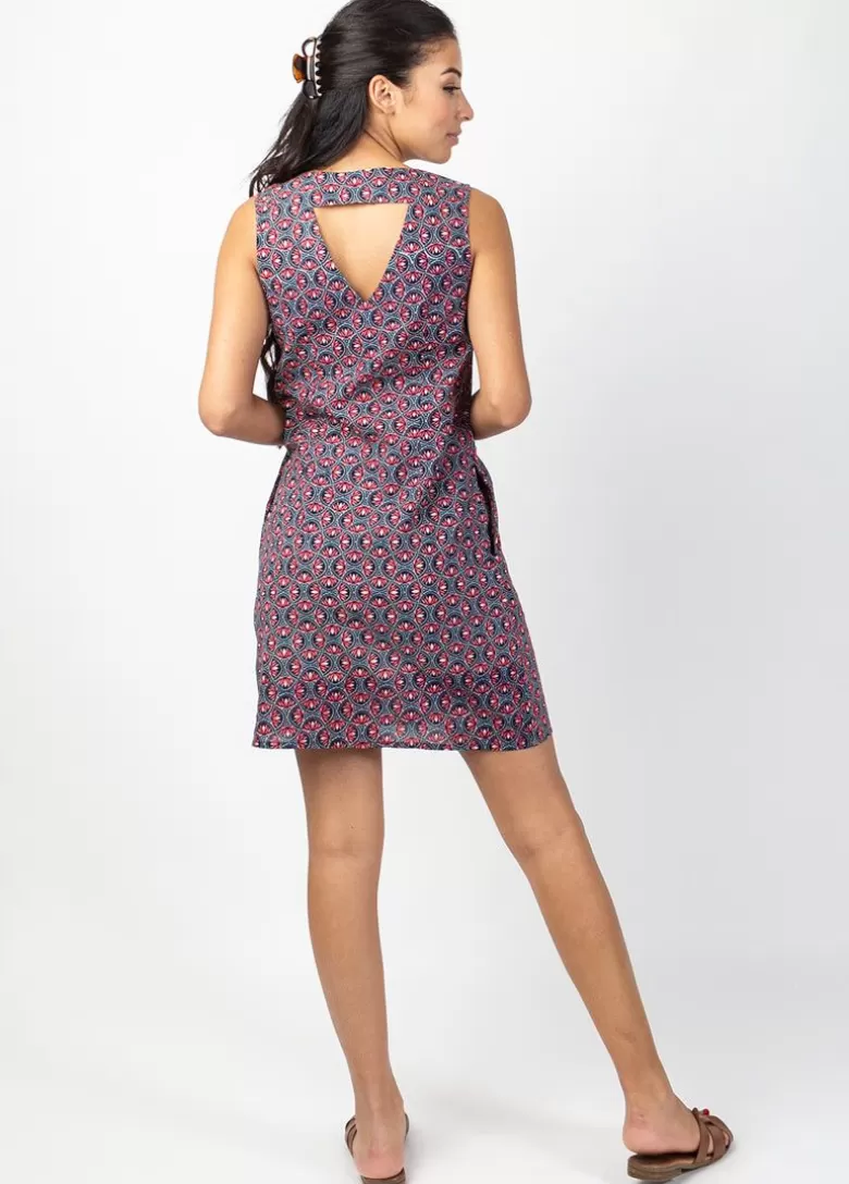 Robes*Coton Du Monde Robe courte DIANA coton sans manches col V imprimé ethnique rose Lotus