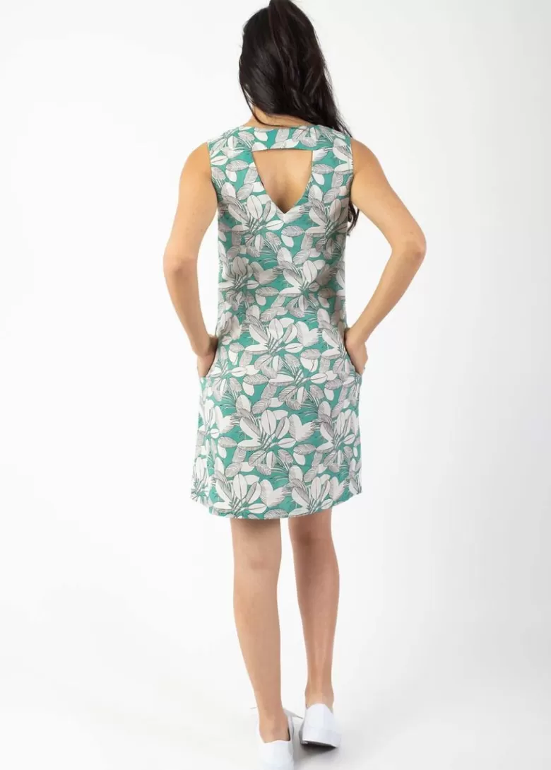 Robes*Coton Du Monde Robe courte DIANA coton sans manches col V verte et blanche Jungle Vert
