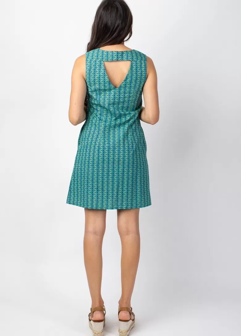 Robes*Coton Du Monde Robe courte DIANA sans manches col V imprimé ethnique bleu Alize Opal