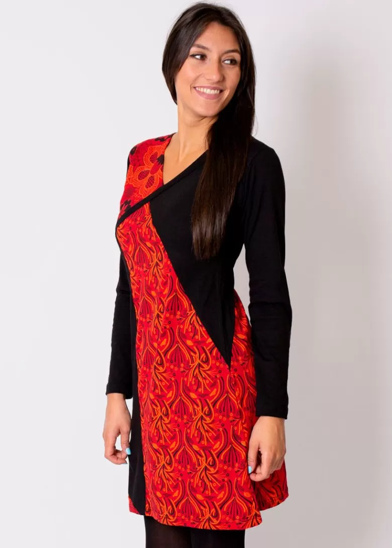 Robes*Coton Du Monde Robe courte en coton ABAYA imprimé graphique Rouge