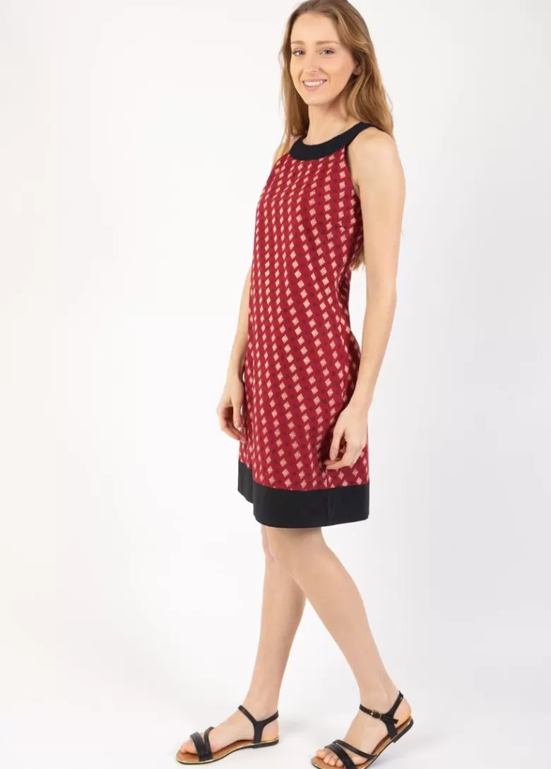 Robes*Coton Du Monde Robe courte en coton CECILIA col rond imprimé ethnique bordeaux Medina