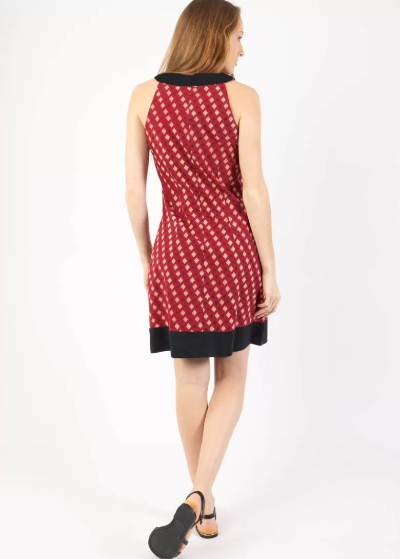 Robes*Coton Du Monde Robe courte en coton CECILIA col rond imprimé ethnique bordeaux Medina
