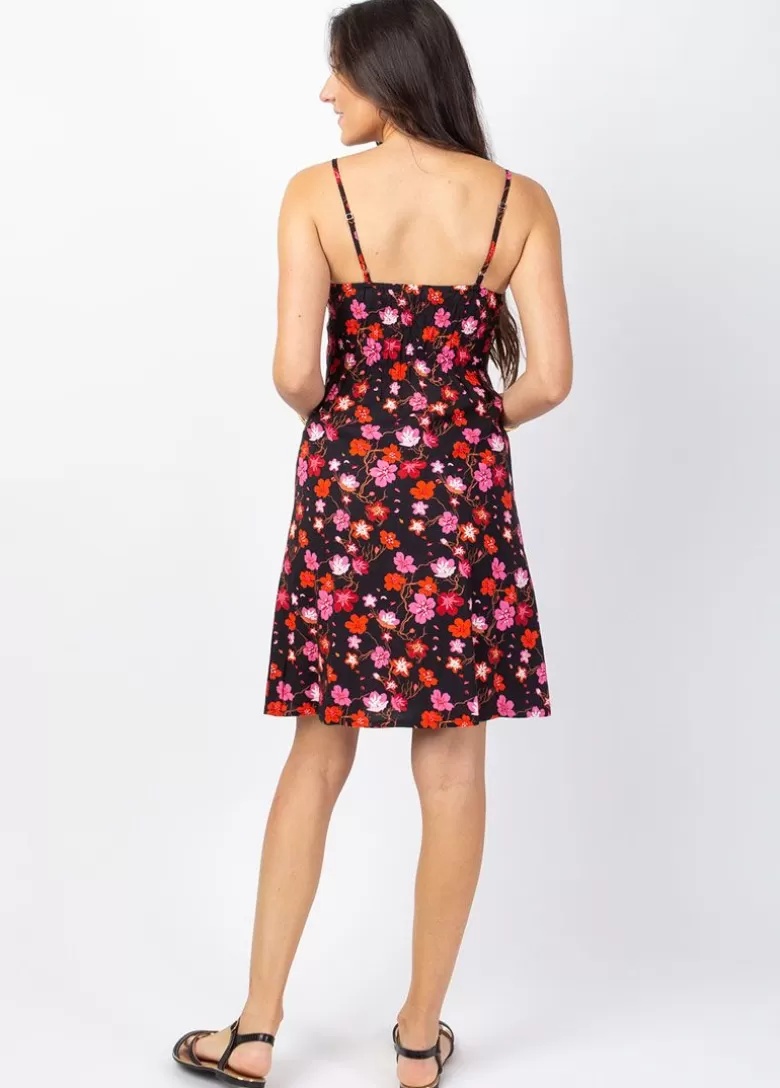 Robes*Coton Du Monde Robe courte fines bretelles BEA imprimé fleurs de cerisier noir Cherry Noir