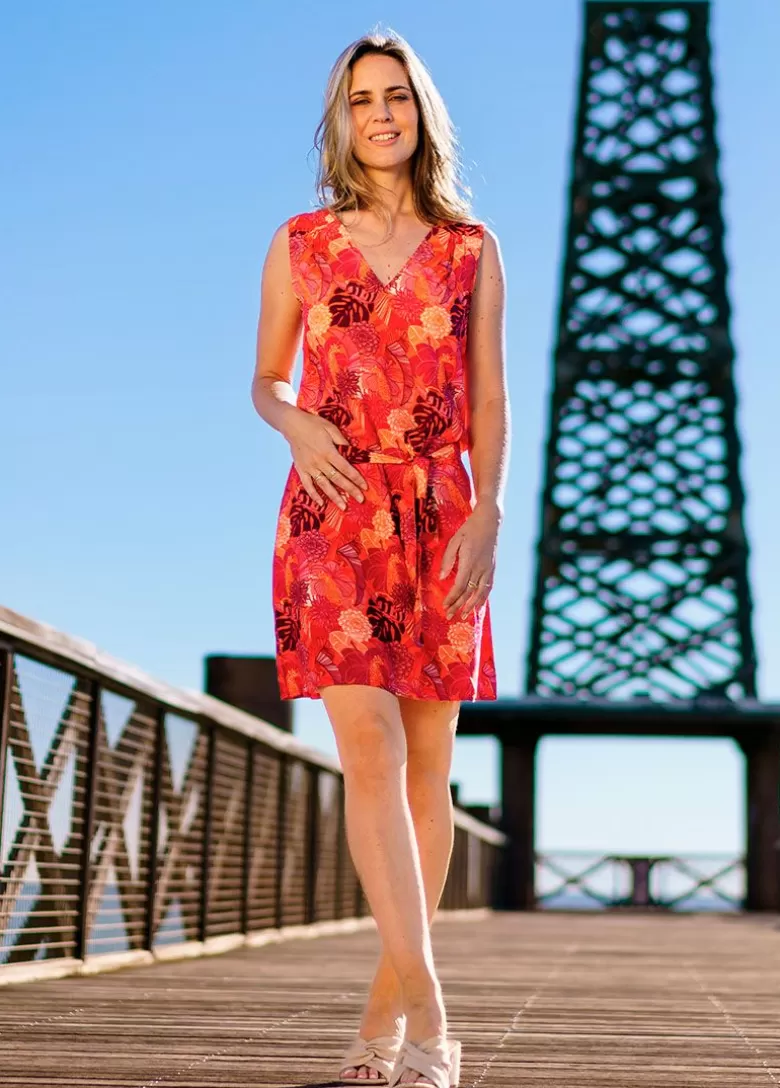 Robes*Coton Du Monde Robe courte fleurie femme été JALYA découpe dos original Java