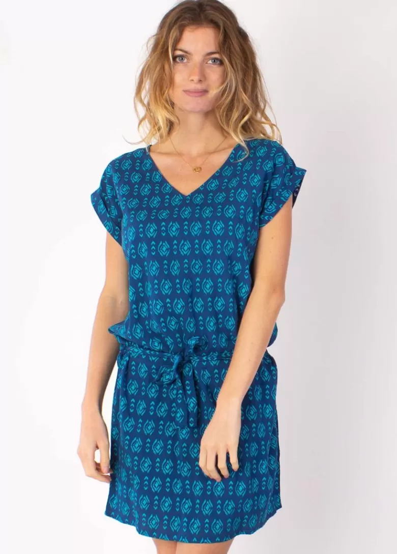 Robes*Coton Du Monde Robe courte fluide SALMA imprimé ethnique bleu 12 Bleu