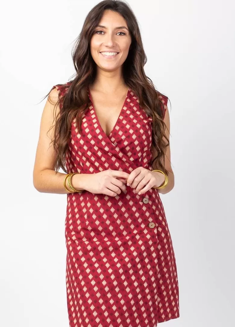 Robes*Coton Du Monde Robe courte LINDA en coton effet cache cœur imprimé ethnique Medina