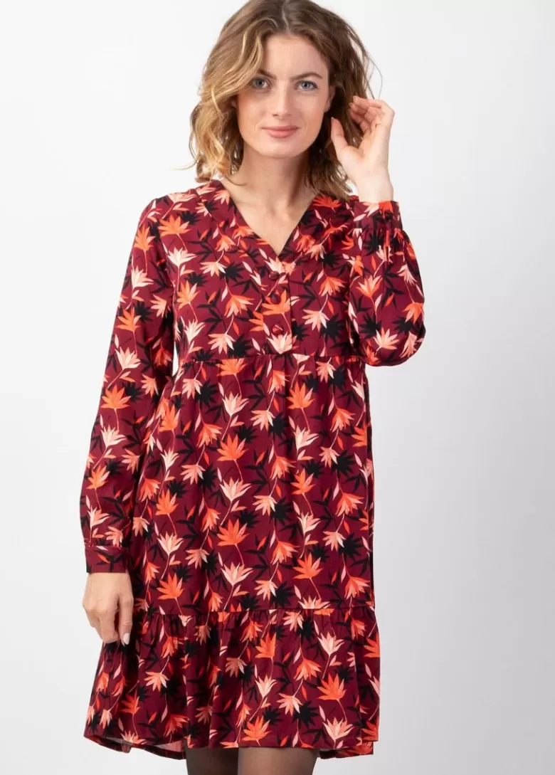 Robes*Coton Du Monde Robe courte manches longues en viscose épais FLORA coupe ample Colchique