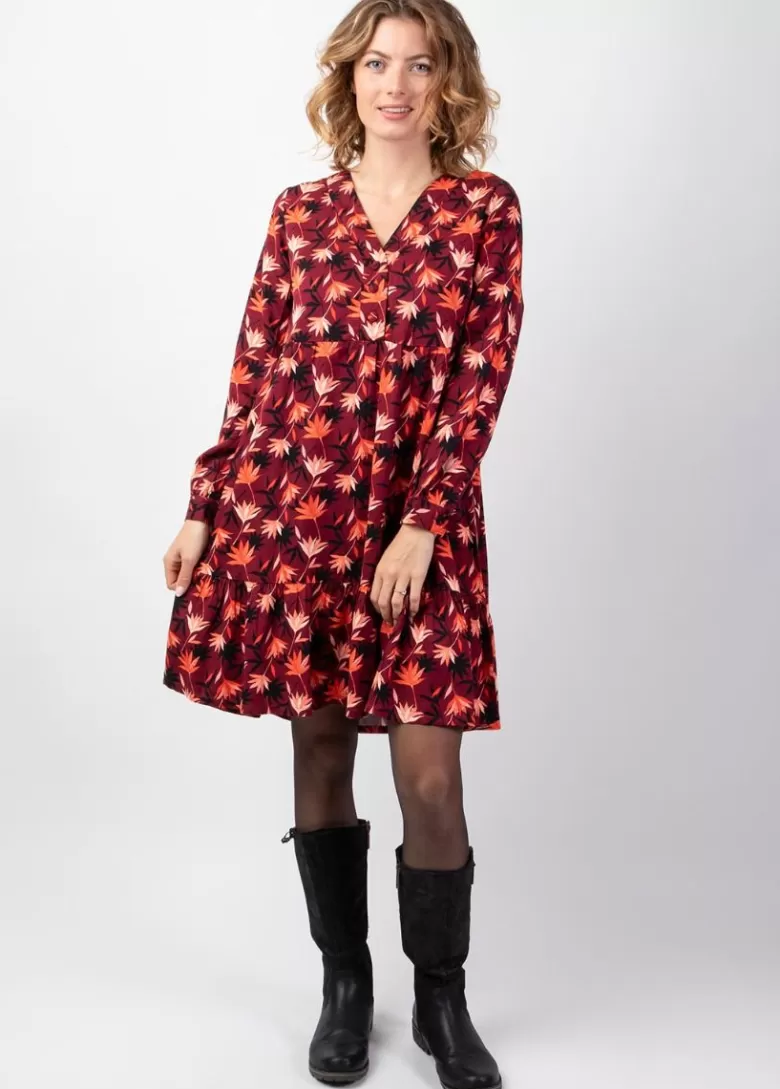 Robes*Coton Du Monde Robe courte manches longues en viscose épais FLORA coupe ample Colchique