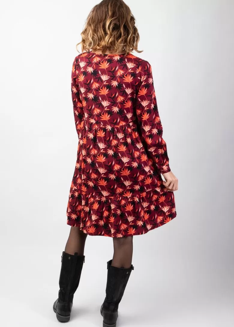 Robes*Coton Du Monde Robe courte manches longues en viscose épais FLORA coupe ample Colchique