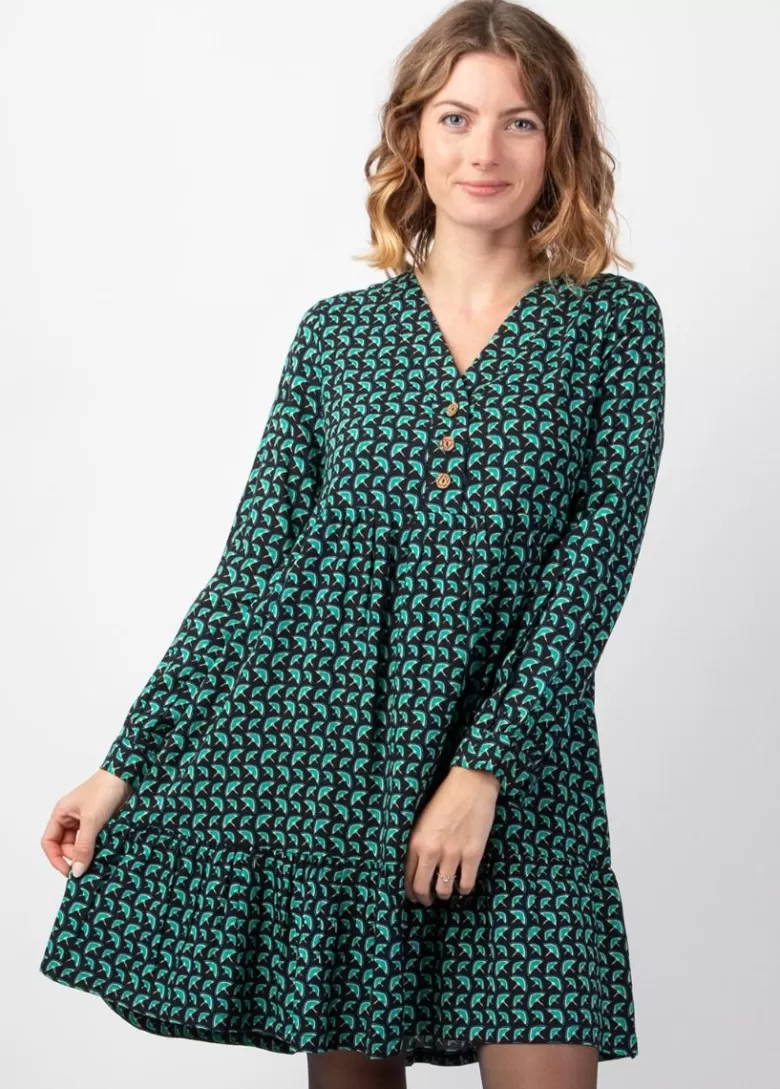 Robes*Coton Du Monde Robe courte manches longues en viscose épais FLORA motif ethnique bleu Envolee Bleu