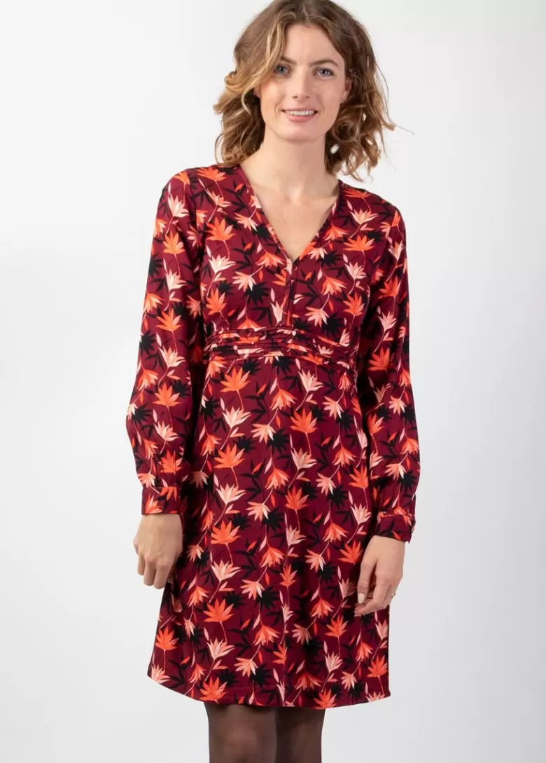 Robes*Coton Du Monde Robe courte manches longues en viscose épais HELENA motif bohème Colchique