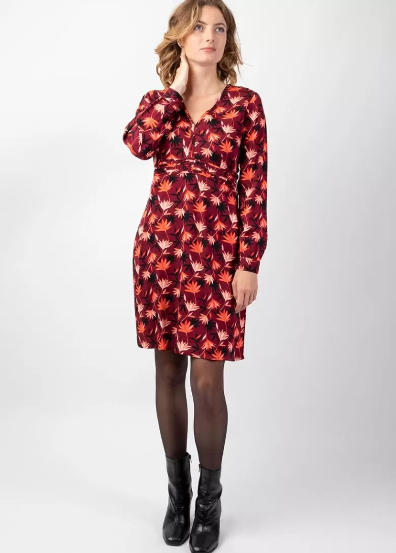 Robes*Coton Du Monde Robe courte manches longues en viscose épais HELENA motif bohème Colchique