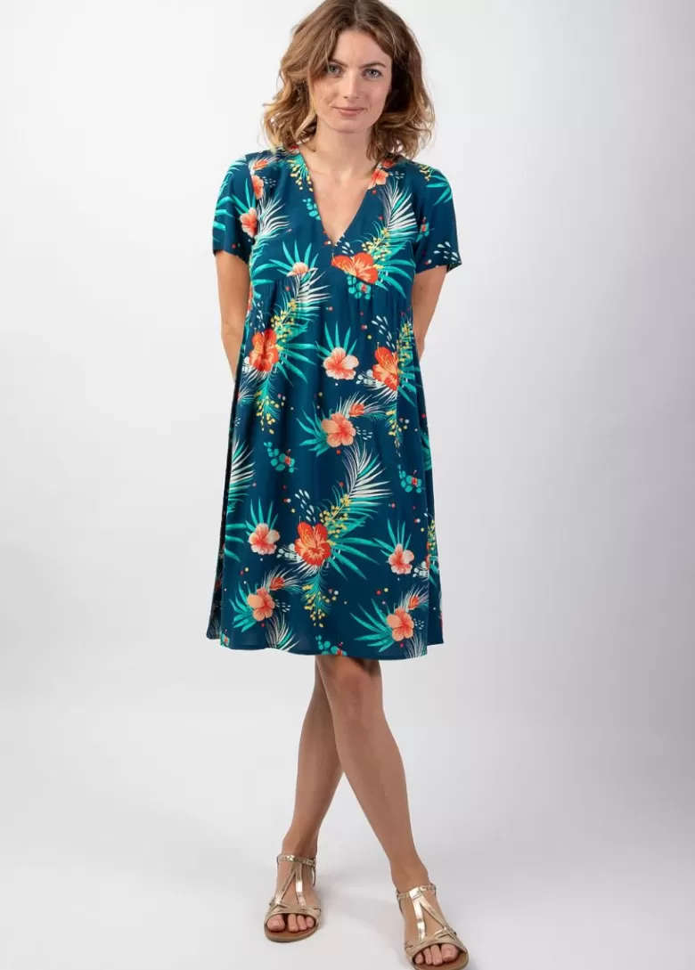 Robes*Coton Du Monde Robe d'été courte fluide MAJA motif fleuri chaleureux Maui