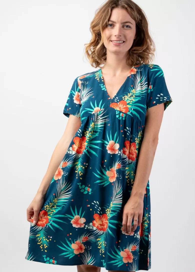 Robes*Coton Du Monde Robe d'été courte fluide MAJA motif fleuri chaleureux Maui