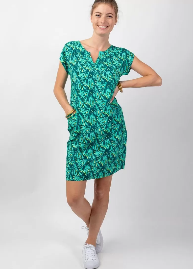 Robes*Coton Du Monde Robe femme été coton manches courtes ERIKA motif tropical vert Gaia