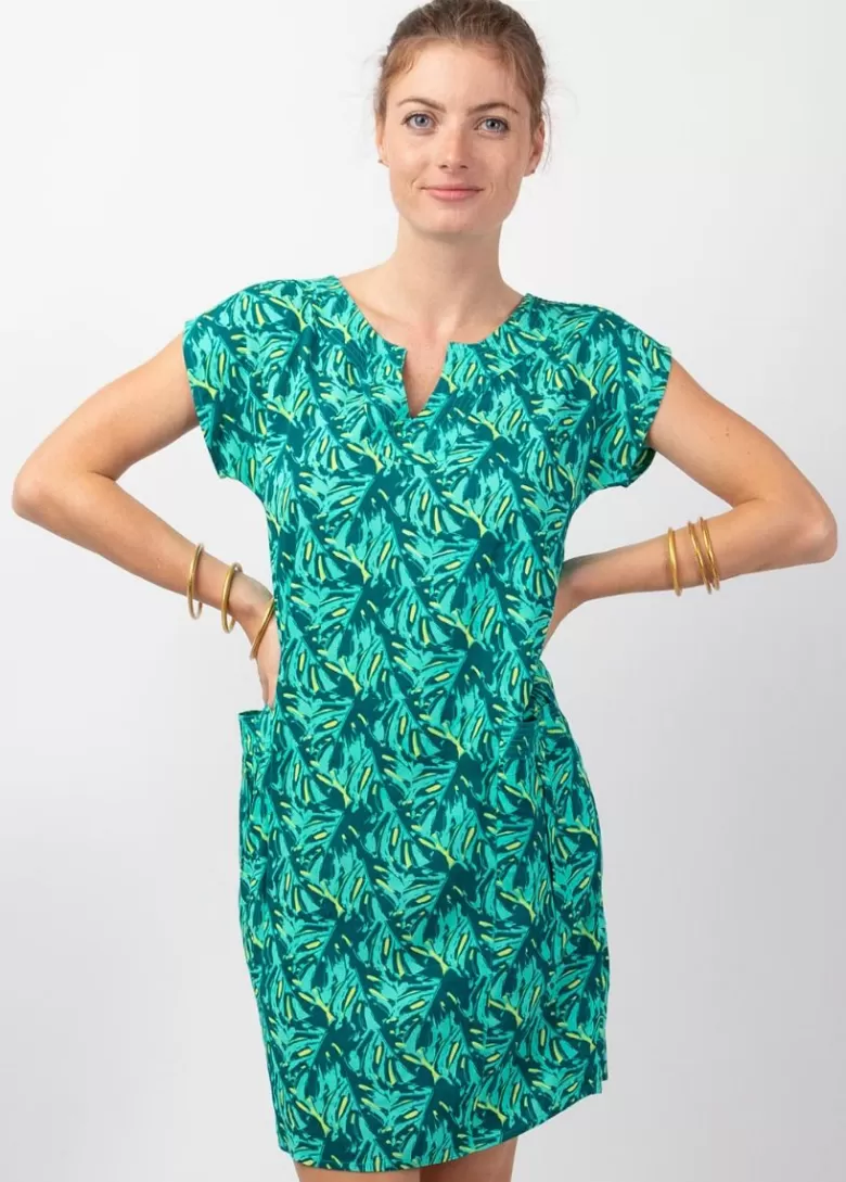 Robes*Coton Du Monde Robe femme été coton manches courtes ERIKA motif tropical vert Gaia
