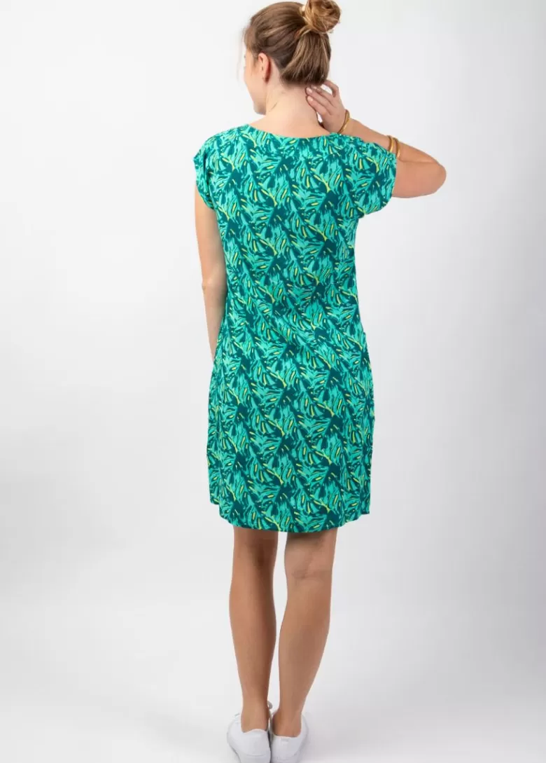 Robes*Coton Du Monde Robe femme été coton manches courtes ERIKA motif tropical vert Gaia