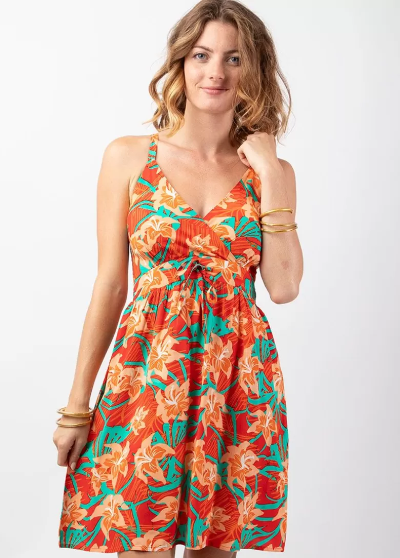Robes*Coton Du Monde Robe femme été évasée fines bretelles MOREA imprimé floral moderne Summer