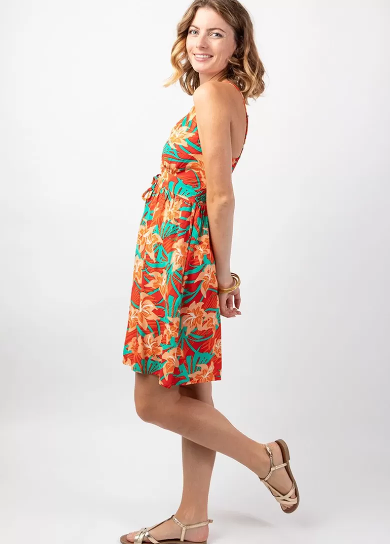 Robes*Coton Du Monde Robe femme été évasée fines bretelles MOREA imprimé floral moderne Summer