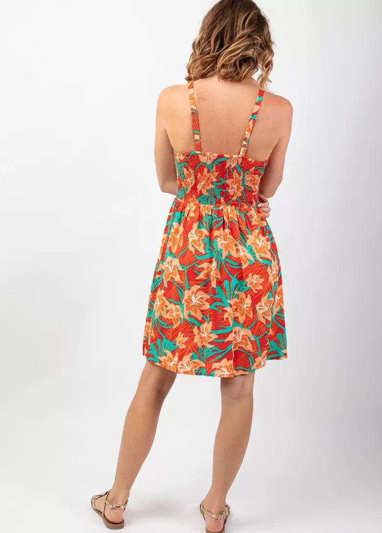 Robes*Coton Du Monde Robe femme été évasée fines bretelles MOREA imprimé floral moderne Summer