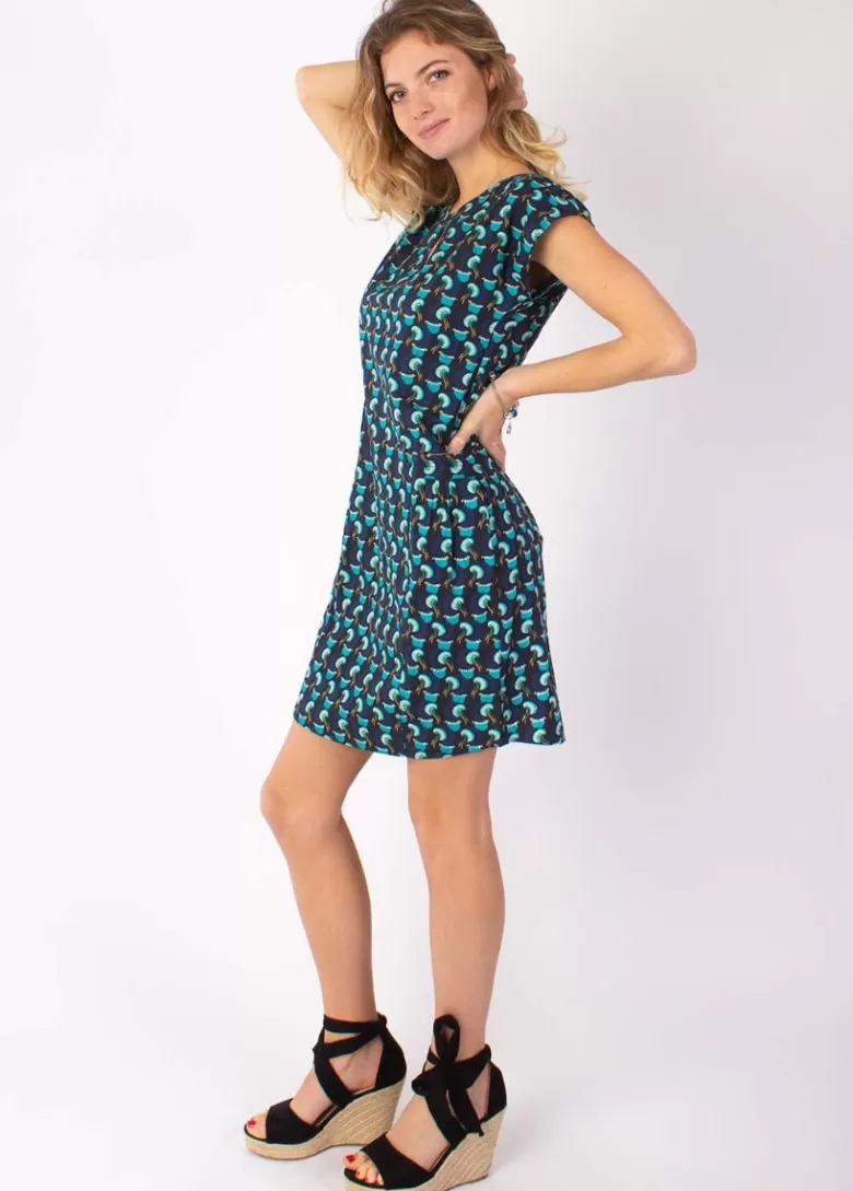 Robes*Coton Du Monde Robe légère en coton manches courtes ERIKA imprimé ethnique bleu 13 Bleu