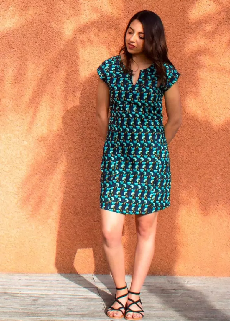 Robes*Coton Du Monde Robe légère en coton manches courtes ERIKA imprimé ethnique bleu 13 Bleu