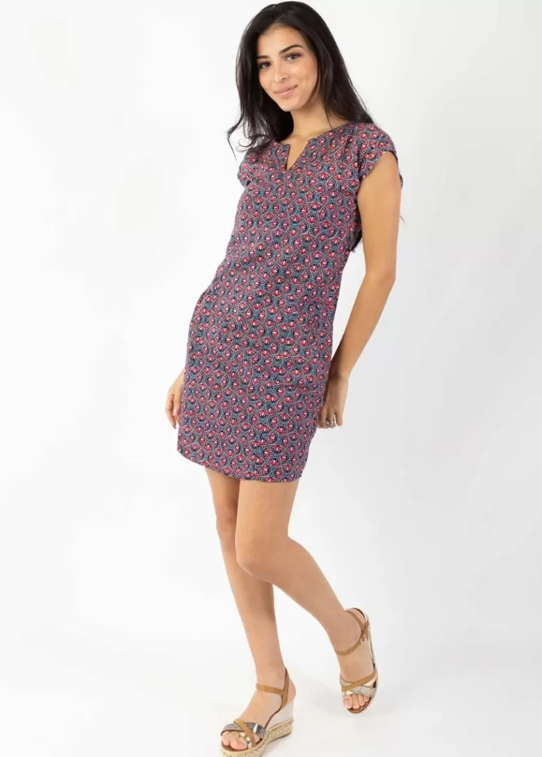 Robes*Coton Du Monde Robe légère en coton manches courtes ERIKA imprimé ethnique rose Lotus